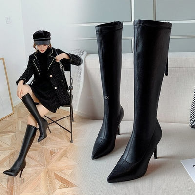 Soft Leather High Quality Women Over The Knee Boots Super Thin High Heel Sexy Ladies Long Boots Fashion Pointed Toe Zipper Botas