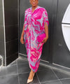 Summer African Printed Maxi Dress Women Causal V Neck Flare Ruffle Sleeve Loose Fit Ruched Front Slit Party Club Long Dress