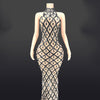 Sparkly Silver Big Rhinestone Transparent Long Dress Evening Birthday Celebrate Luxurious Costume Dancer Flashing Prom Dress