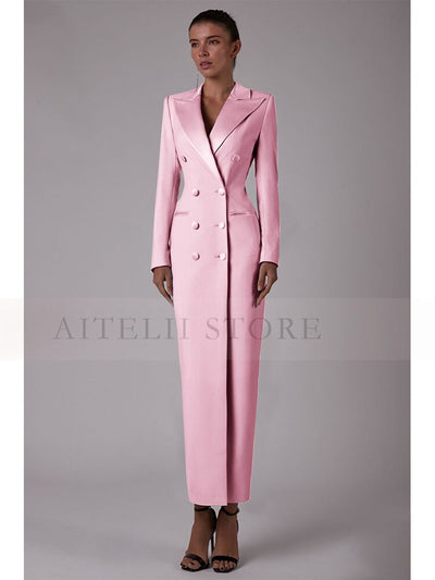 Women's Suit Long Jacket One Piece Blazer Double Breasted Formal Tuxedo Party Dress костюм женский