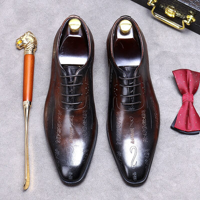 Handmade Mens Wedding Oxford Shoes Brown Genuine Leather Brogue Men's Dress Shoes Lace Up Business Formal Shoes For Men