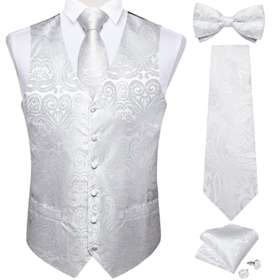 Men Black Paisley Vest Necktie Bowtie Pocket Square Cufflinks Dress Set жилетка мужская Classic 5 PCS Business Waistcoat for Man