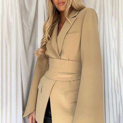 Office Ladies Blazer Dress Women Suits with Belt Outerwear Women's Jackets 2022 Long Sleeve Elegant White Black Jacket Female