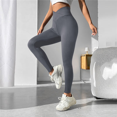 2023 Nylon Back V Butt Yoga Pants Women High Waist Fitness Workout Gym Running Scrunch Leggings Trousers Jogging Active Wear