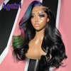 Highlight Blue Pink Green Body Wave Lace Frontal Wig Transparent Lace Front Human Hair Wigs 30 32 Inch 5x5 Lace Wig Pre Plucked