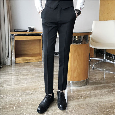 Plus Size 38-28 Spring Summer Ankle Length Mens Suit Pant Pure Color Business Slim Fit Dress Pants Social Party Wedding Trousers