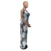 Summer 2022 Casual Loose Jump Suits for Women Tie-dye Print Suspenders Backless and Floor Wide Leg Pants Women's Wear