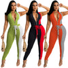 ANJAMANOR Fashion Sport One Piece Jumpsuit Colorblock Zip Up Sleeveless Bodycon Jump Suits for Women Wholesale Items D44-DZ34