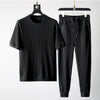 Casual Clothes Men Track Pants Suit Round Neck 2022 New Elastic Breathable Pleated Short Sleeve Thin Jogger Two Piece Set Gym