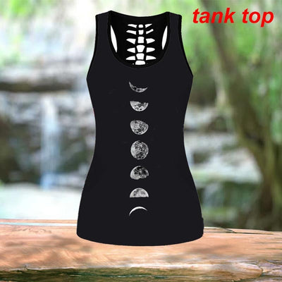 Moon Phase Yoga Wear Active Wear Printed 3D Tank Top & Leggings Shirt Sleeveless Hollow Out Tank Top and High Waist Leggings
