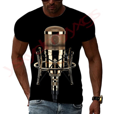 New Summer Leisure Fashion DJ Clothing Music Microphone Pattern Men T-Shirts 3D Print Hip Hop Tees Round Neck Short Sleeve Tops