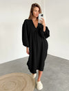 Linad Lantern Sleeve Night Dress Women Loose V Neck Sleepwear 2022 Autumn Cotton Woman Dresses Casual Pajamas Solid Elegant