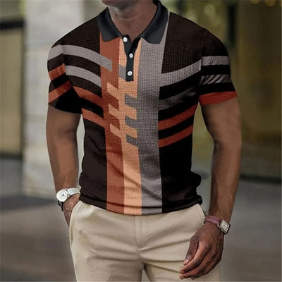 Men's Polo Shirt Striped Short Sleeve T-shirt Man Breathable Business Leisure Button-down Tshirt Casual Summer Streetwear Blouse