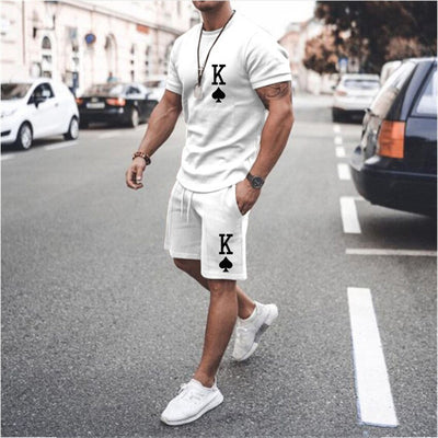 Summer Black and Red 2pk Sportswear Spades Oversize Dress Retro Beach Style 3d Printed T-shirt Men's Set T-shirt Shorts