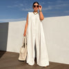 Lemongor Female Solid Color Sleeveless Wide Leg Jumpsuits Summer Fashion Loose Casual Cool Jump Suits For Women 2023 New