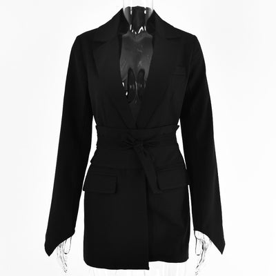 Office Ladies Blazer Dress Women Suits with Belt Outerwear Women's Jackets 2022 Long Sleeve Elegant White Black Jacket Female