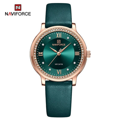 NAVIFORCE Women's Watch Popular Fashion Dress Ladies Waterproof Quartz Leather Strap Wristwatch Girlfriend Gift Relogio Feminino