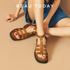 BeauToday Gladiator Sandals Women Genuine Leather Round Toe Ankle Metal Buckle Platform Summer Ladies Shoes Handmade 38215