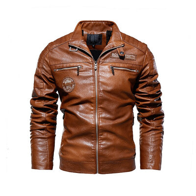 Men's Leather Jacket New Men's PU Coat Motorcycle Suit Plush Leather Coat