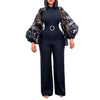 African Jumpsuit Fall Outfits Women 2023 Embroidered Mesh Long Sleeve Elegant Ladies With Belt One Piece Club African Dresses