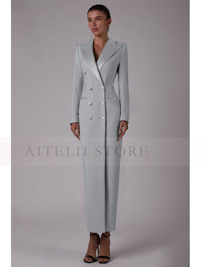 Women's Suit Long Jacket One Piece Blazer Double Breasted Formal Tuxedo Party Dress костюм женский