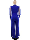 Jumpsuits for Women Dressy Wrapped V Neck Tulle Lantern Sleeve Belted Wide Leg Jump Suit Chic Party Club 1 Piece Outfits Romper