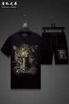Leopard 2023 Sportswear Tracksuit Rhinestones Men Summer Casual Fitness Thin Mens Track Suit Set 2 Pieces Ropa De Hombre