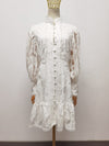 High Quality Spring Women's Fashion Designer Party Mini Dress Lantern Sleeve Gorgeous Lace Shirt Style White Print Dresses 1A264