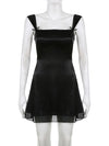 Sweetown Sleeveless Black Goth Y2K Mini Dresses Two Layer Korean Fashion Square Collar Kawaii A Line Birthday Dress For Women