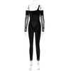 Sexy Straps Off Shoulder Long Sleeve Skinny Night Club Overalls Romper Sheer Mesh Patchwork Velvet Jumpsuit Women Jumps Suits