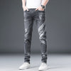 Summer High End Trendy Brand Printed Jeans Men Thin Slim Fit Skinny Trousers With Red Ears And Stretch Hand Embroidered Diamonds