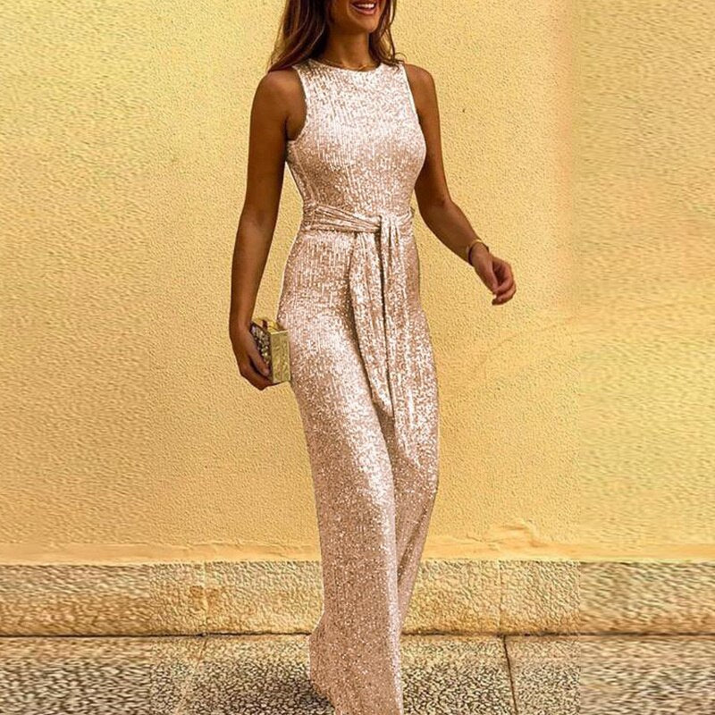 Crystal One Piece Corset Jumpsuit O-Neck Jumpsuits Lady Sleeveless Ins Women Sequin Y2k Jump Suits Jumpsuit Women Clothes Hot