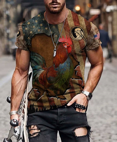 Big Rooster Animal 3D Print T Shirt Men's Loose Short Sleeve O Neck Shirt Oversized Top Summer Dress