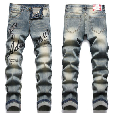 EH·MD® Tie Dyed Geometric Jeans Men's High Pressure Printing Spring Summer Cotton High Elastic Slim Fit Pants 3D Lining Scrape 2