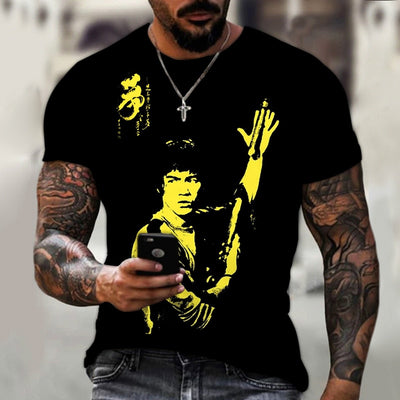 2023 New Kung Fu Star Print Tshirt  Trendy Bruce Lee 3d Print T-shirt Men's Retro Streetwear High Quality Short Sleeve T-shirt