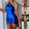 Summer Pu Leather One Shoulder Dress Sets Women Sleeveless Sexy Bodycon Bodysuit Mini Skirt 2 Piece Set Party Club