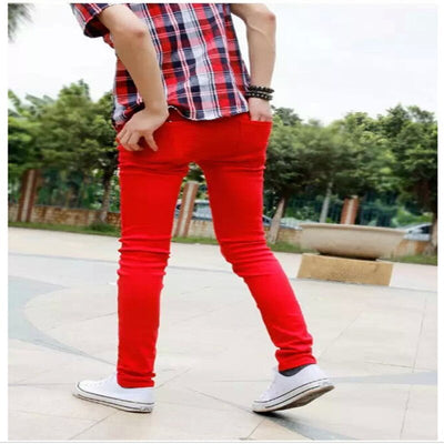 HOT Fashion Summer Solid Cotton jeans men red teenagers pantalon homme Skinny male leisure Boy Sweatpants hombre two color