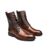 Boots Brown PU Round Head Low Heel Wing Tip Lace Up Fashion Versatile Casual Street Outdoor Daily Dress Shoes