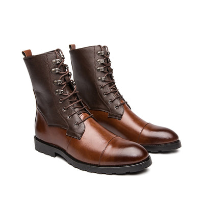 Boots Brown PU Round Head Low Heel Wing Tip Lace Up Fashion Versatile Casual Street Outdoor Daily Dress Shoes