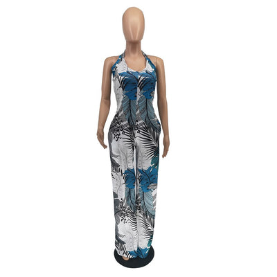 Summer 2022 Casual Loose Jump Suits for Women Tie-dye Print Suspenders Backless and Floor Wide Leg Pants Women's Wear