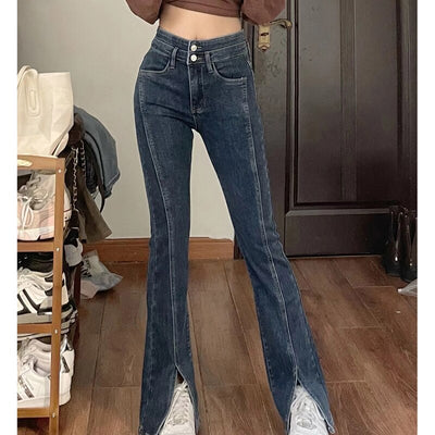 2023 Summer Dark Blue Women' Jeans High Waist Vintage Flare Loose Denim Pants Street Dress American Fashion Wide Leg Denim Pants