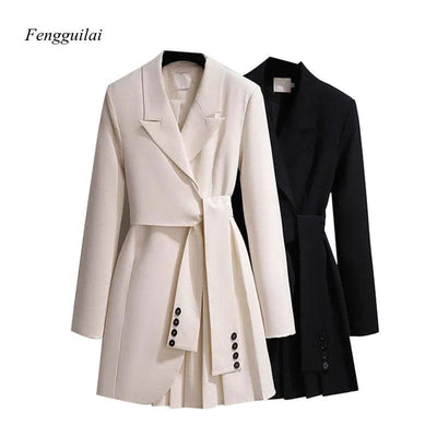 Fashion Trench Coat Dress Women 2023 New Spring Autumn Windbreaker Coat Female Oversize 4Xl Black White Belt Blazer Vintage