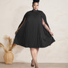 African Women Oversized Party Dress Pleat Loose Short Dresses Cloak Sleeve Mock Collar Large Female Birthday Robes for Summer