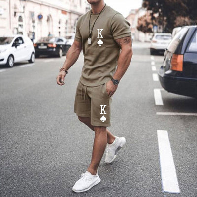 Summer Black and Red 2pk Sportswear Spades Oversize Dress Retro Beach Style 3d Printed T-shirt Men's Set T-shirt Shorts