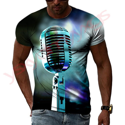 New Summer Leisure Fashion DJ Clothing Music Microphone Pattern Men T-Shirts 3D Print Hip Hop Tees Round Neck Short Sleeve Tops