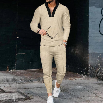 Custom Logo Slim Fit Sweatsuit Long Sleeve Two Piece Set Mens Casual Track Suit Sports Wear Jogger 2 Piece Set Outfits