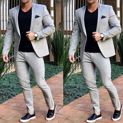 DV009 Gray Blazer Sets Suits Ropa Hombre Wedding Party Costume Casual Host Men's Suit Regular 2 Peices Sets Jacket+Pants
