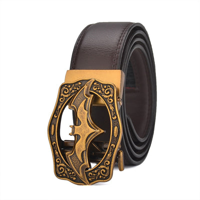 Vintage Bat Silver Gold Automatic Buckle Belt for Men Genuine Leather Plus Size Big 130 140 150 160 170cm Brown Black Belts 2023