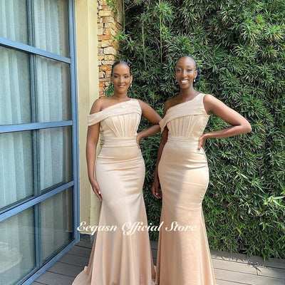 Champagne Mermaid Bridesmaid Dresses One Shoulder Crepe Exposed Boning Maid of Honor Dress Wedding Party Gowns Sexy 2023