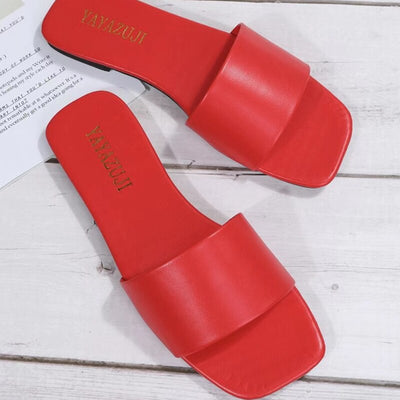 Fashion Minimalist Single Band Slide Sandals Solid Color Women Slippers 2023 Summer New Outdoor Sandy Beach Open Toe Flat Shoes